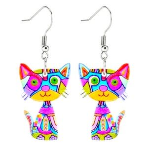 Adorable Kitty Earrings acrylic mixed Pastel colors- looks same front & back New